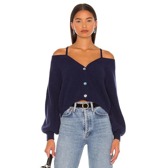 NWOT Cami NYC Elizabeth Sweater Large Blue Merino Wool Cold Shoulder Cardigan - Picture 2 of 13